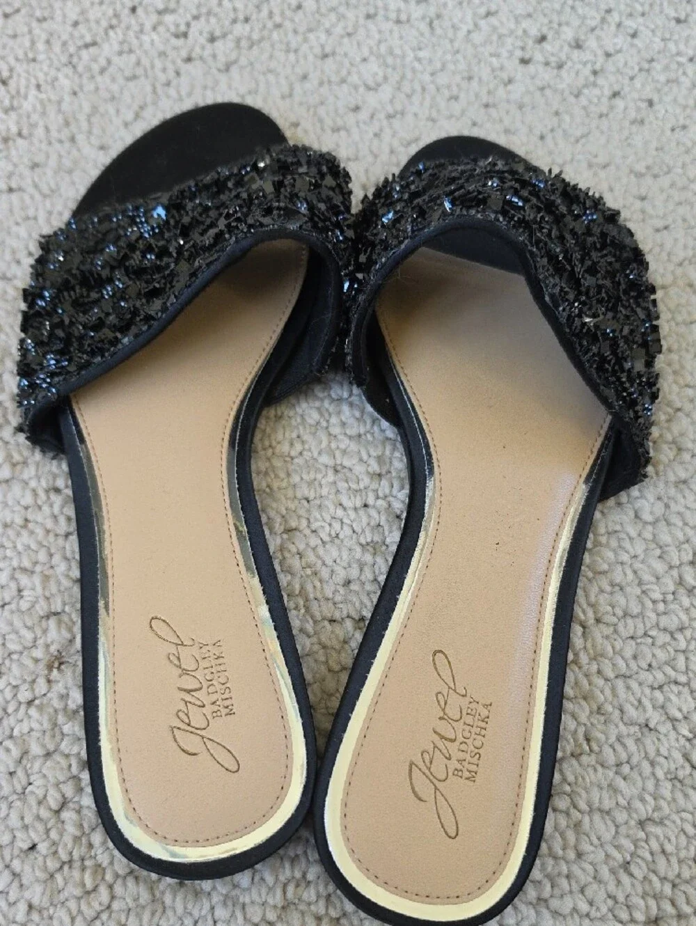 Jewel Badgley Mischka Black Beaded Slide Flats